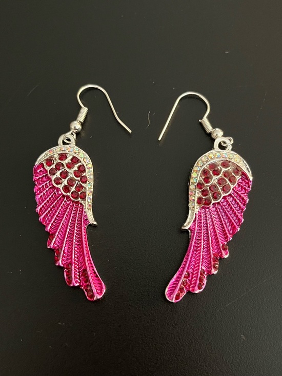 Jewelry - Dark Pink, Red and Silver Angel Wing Drop Earrings NWT.